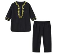 y niña primavera y medio y grande bordado patrón redondo corbata manga larga pantalones traje de manga larga mameluco niño, Negro , 4-5 años