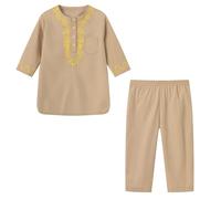 y niña primavera y medio y grande bordado patrón redondo corbata manga larga pantalones traje de manga larga mameluco niño, caqui, 4-5 años