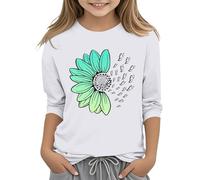 y niñas Casual Color sólido cuello redondo siete puños camiseta Top 3 13 años niña camisa coches, Blanco, 4-5 años