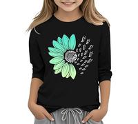 y niñas Casual Color sólido cuello redondo siete puños camiseta Top 3 13 años niña camisa coches, Negro , 4-5 años