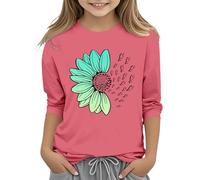 y niñas Casual Color sólido cuello redondo siete puños camiseta Top 3 13 años niña camisa coches, Rosa., 4-5 años