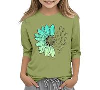 y niñas Casual Color sólido cuello redondo siete puños camiseta Top 3 13 años niña camisa coches, verde menta, 4-5 años