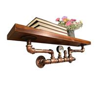 Y-Nut Estante de pared de madera de pino carbonizado de 31.5 pulgadas de ancho, estante de almacenamiento rústico de pino nórdico y hierro fundido de alta calidad para organización del hogar