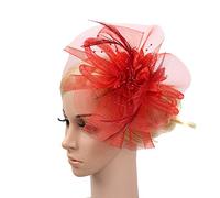 Y Pen Ribbons Malla Señoras Sombrero Plumas Moda Boda Tocado N Fiesta Gorras de Béisbol, rojo, talla única