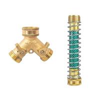 Y-Type Brass Garden Hose Dispenser Two-Way Extension Coil Spring Protector Faucet Connector(04847)