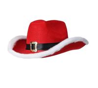 Y Último Dragón de Santa Claus Pluma de Navidad Adulto con Luces LED Sombrero de Vaquero Rojo Western Vaquero Sombrero Rojo Sombrero de Santa Claus Tapizado Luces Rigolo Chica (Red, One Size)