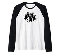 Y2K 90s Cute Cats and Tomcats Bailando Alrededor de un pez Camiseta Manga Raglan