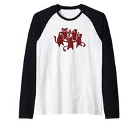 Y2K 90s Cute Tomcats y Gatos Bailando Alrededor de un pez Camiseta Manga Raglan