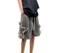 Y2K Baggy Jorts Jean Shorts Pantalones Cortos de Mezclilla con Estampado de Estrellas Jeans de Pierna Ancha Pantalones Cortos Unisex Y2K Pantalones con Cordón Grunge Pantalones Cargo (Color : Grey,