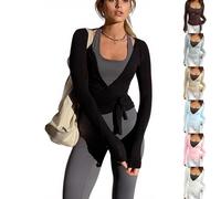 Y2k Ballet Wrap Top Manga Larga Cuello en V Profundo Slim Fit Yoga Pilates Ballet Entrenamiento Tops Sexy Opaco Suave Vendaje Camisa Monocolor Blusa Envolvente Ropa de Danza Ropa de Baile, #A01black