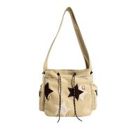Y2K - Bolso bandolera con diseño de estrellas, lindo bolso cruzado para la escuela, con cremallera y bolsa, vintage, Dark Academia Punk, Caqui, Medium