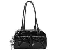 Y2K Bolso de mano negro con lazo para mujer, bolso de hombro Y2K estilo punk, bolso hobo de piel sintética suave para uso diario