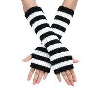 Y2k - Calentadores de brazos a rayas, guantes largos de punto sin dedos, punk, gótico, escena emo, mangas de brazo de invierno, accesorios grunge, Negro -, talla única