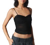 Y2K Cami Top Leopard Print Spaghettiträger durchsichtig Mesh Ruched Camisoles ärmellos Crop Tank Top E-girl Sommer Streetwear, Negro , L