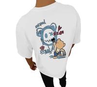 Y2K Camiseta Hombre Verano Camisetas con Estampado en la Espalda Camiseta Manga Corta Diseño Moda Ropa Retro Casual Camisa Cuello Redondo Tallas Grandes Parte Superior Ligera, O blanco., L
