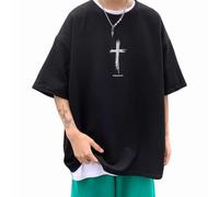 Y2K Camiseta unisex Emo gótico Alt Cross japonés Grunge estética Oversize Tee Street Harajuku Preppy Camisa de manga media, Negro -, M