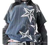 Y2k - Camisetas de Manga Larga con Gráfico de Hadas Grunge, Tops para Mujer E-Girls Estético Gótico con Estampado de Calavera, Camisetas Holgadas, Ropa Emo, gris, M