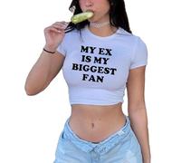 Y2k - Camisetas para bebé para Mujer, Lindas Letras gráficas, Sexy, Manga Corta, Ajustada, Grunge, Camiseta E Girl para Salir, My Ex is My Biggest Fan White, S
