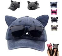 Y2K Cat Ear Trucker Hat with Detachable Sunglasses,Cat Ear Baseball Cap