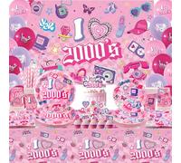 Y2K Decoraciones de fiesta, decoraciones de fiesta de los años 2000, platos, tazas, servilletas, mantel Y2K 2000, telón de fondo para tartas de globos para niñas y mujeres, suministros de fiesta de