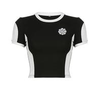 Y2K Emo Sexy Graphic Crop Top de manga corta Alternativa Indie Camisetas Fairy Grunge Verano Pullover Tops, negro y blanco, Medium