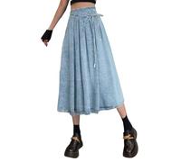 Y2K Falda vaquera para mujer, falda vaquera Herbs línea A, falda plisada con cordón ajustable, vintage, elegante, monocolor, falda informal, cintura alta, falda vaquera, falda maxi, hip hop, ropa