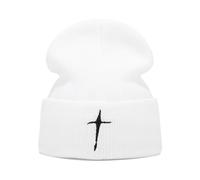 Y2K - Gorro de punto de lana acrílica con bordado gótico para mujer, gorro cálido de invierno para hombre, casual, calaveras al aire libre, cálido, con puños, blanco, Talla única