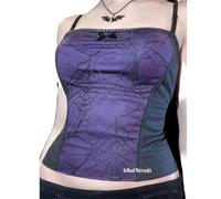 Y2k Gothic Crop Top Tirantes Espagueti Encaje Tank Tops E-Niña Goth Punk Camisola sin Mangas Estética Camis Emo Grunge Outfit, morado, S