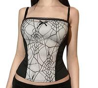 Y2k Gothic Crop Top Tirantes Espagueti Encaje Tank Tops E-Niña Goth Punk Camisola sin Mangas Estética Camis Emo Grunge Outfit, Blanco, S