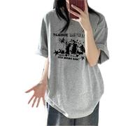 Y2K Grunge Cat Graphic Tee Tops Mujer Preppy Harajuku Camiseta Verano Oversize Alt Emo Ropa Goth Punk Streetwear, Gris, Large