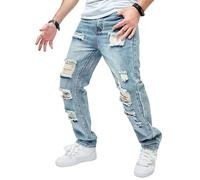 Y2k Hip Hop - Pantalones de mezclilla holgados casuales de los años 2000, rasgados, destruidos, holgados, pierna ancha, azul claro, 44