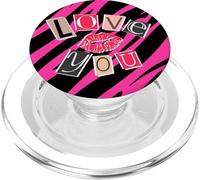 Y2K McBling Estética Rosa Caliente Negro Zebra Kiss Lips Print PopSockets PopGrip para MagSafe