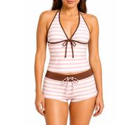 Y2K Sexy Tankini Swimsuit for Women, Polka Dot Halter 2 Piece Bathing Suit with Shorts, Cute Vintage Swimwear (Pink Stripes,M)