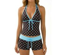 Y2K Sexy Tankini Swimsuit for Women, Polka Dot Halter 2 Piece Bathing Suit with Shorts, Cute Vintage Swimwear (Sky Blue,L)