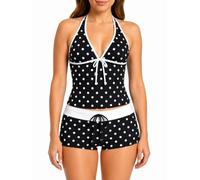 Y2K Sexy Tankini Swimsuit for Women, Polka Dot Halter 2 Piece Bathing Suit with Shorts, Cute Vintage Swimwear (Black,XL)