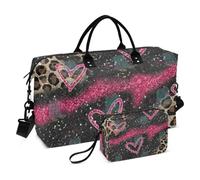 Y2k Style - Bolsa grande con estampado de leopardo melocotón, bolsa de fin de semana, bolsa de entrenamiento con correa ajustable para entrenamiento, plegable, estilo Y2K, estampado de leopardo