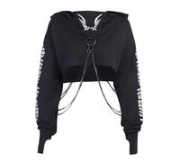 Y2k - Sudadera gótica con capucha para mujer, manga larga, con estampado de Halloween, sudadera con cadena, 04-negro, L