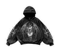 Y2K - Sudaderas con capucha para hombre, diseño gráfico cómodo con capucha, sudadera ligera y gótica 2026 esencial para otoño, ajuste holgado, divertido, Negro, M