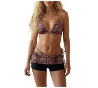 Y2K traje de baño 2 piezas mujer cuello en V cuello halter push up tankini set de cintura alta traje corto dos piezas impreso vintage floral Swimwear playa playa verano, 2-marrón, XL