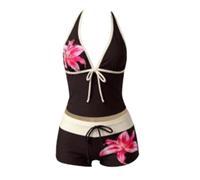 Y2K traje de baño 2 piezas mujer cuello en V cuello halter push up tankini set de cintura alta traje corto dos piezas impreso vintage floral Swimwear playa playa verano, 3 rojos., XL