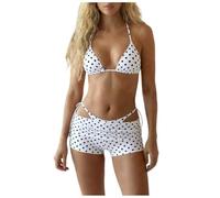 Y2K traje de baño 2 piezas mujer cuello en V cuello halter push up tankini set de cintura alta traje corto dos piezas impreso vintage floral Swimwear playa playa verano, 2 blanco., L