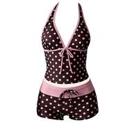 Y2K traje de baño 2 piezas niña cuello en V cuello halter tankini set cintura alta traje corto dos piezas impreso vintage floral Swimwear playa playa verano, rosa fuerte, 15-16 Años