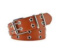Y2K - Vaqueros para mujer, cinturón de piel, diseño gótico de estrella con hebilla plateada, cinturón punk para vestir, Camelstar, Fits 30" -38 " Waist