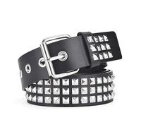 Y2K - Vaqueros para mujer, cinturón de piel, diseño gótico de estrella con hebilla plateada, cinturón punk para vestir, Black Studs, Fits 30" -38 " Waist