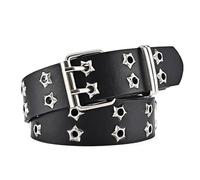 Y2K - Vaqueros para mujer, cinturón de piel, diseño gótico de estrella con hebilla plateada, cinturón punk para vestir, Blackstar, Fits 30" -38 " Waist