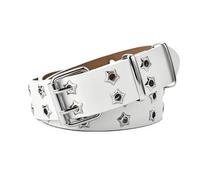 Y2K - Vaqueros para mujer, cinturón de piel, diseño gótico de estrella con hebilla plateada, cinturón punk para vestir, White Star, Fits 30" -38 " Waist