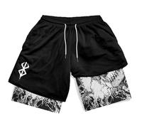 Y2K Verano Hombres Ropa De Calle Anime Cintura Alta De Gran Tamaño Transpirable Gimnasio Pantalones Cortos Entrenamiento Fitness Entrenamiento Pista Pantalones Cortos Ropa-Negro (B)-XL