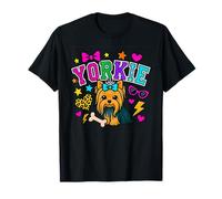 Y2K Yorkie Dog Gráfico con Estrellas e Iconos atrevidos Camiseta