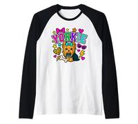 Y2K Yorkie Dog Gráfico con Estrellas e Iconos atrevidos Camiseta Manga Raglan