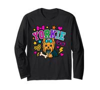 Y2K Yorkie Dog Gráfico con Estrellas e Iconos atrevidos Manga Larga